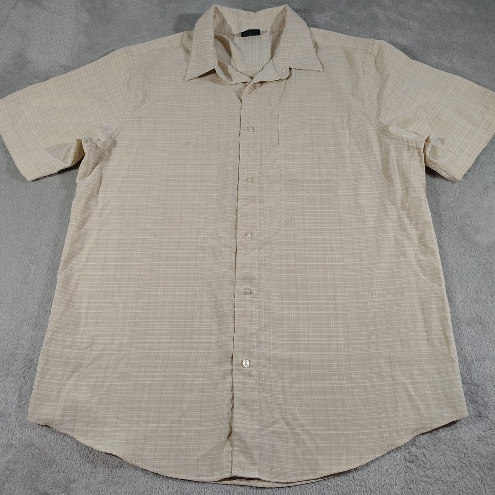 R & R Casual Shirt Men XL Beige Plaid Nerd Office Dad Work Vacation Short Sleeve